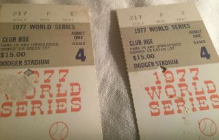 (2) 1977 Dodgers vs Yankees World Series Ticket Stubs Game 4 Club Box F 1&2 2