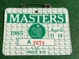 1985 Masters Badge Bernhard Langer Champion Augusta National Ticket Souvenir