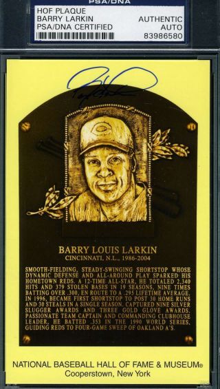 Barry Larkin Signed Gold Hof Plaque Psa/dna Authentic Autograph