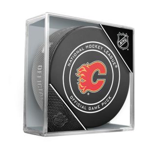 Calgary Flames Nhl Official Game Puck W/cube