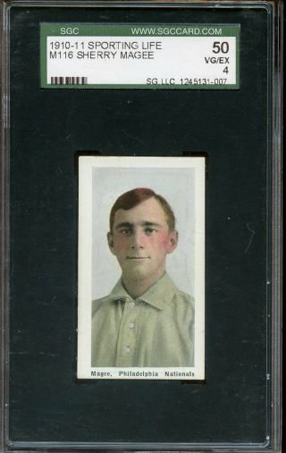 1910/1911 Sporting Life M116 Baseball Card Sherry Magee Sgc 50 Vgex 4