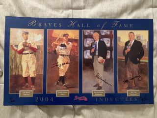 Tommy Holmes Skip Caray Pete Van Wieren Auto’d Braves Hall Of Fame Lithograph