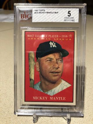 1961 Topps Mickey Mantle Mvp 475 Bvg 5 Yankees