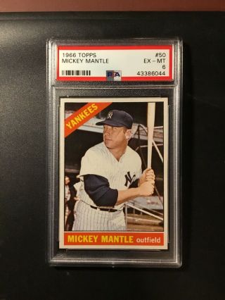 1966 Topps Mickey Mantle 50 Psa 6 Ex - Mt High End