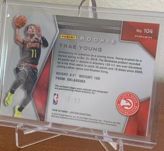 2018 - 19 Trae Young Spectra Rookie Patch Auto RPA RC 2 Color Jersey Autograph /99 2