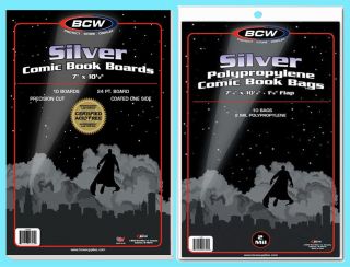 10 Bcw Silver Comic Book Bags & Backing Boards Clear Plastic Archival Acid