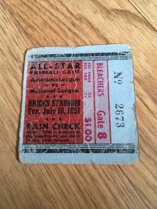 1951 Baseball All Star Game Briggs Stadium Detroit Tigers Ticket Stub