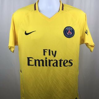 Nike Paris Saint Germain Soccer Jersey Cuad 4 Yellow Mens Size Large.  B5