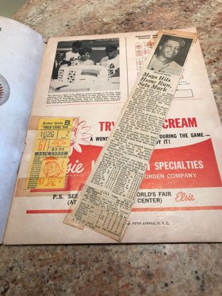 1965 NY METS Vs Giants BASEBALL MLB MARKED SCORE CARD,  Ticket Mays Record 2