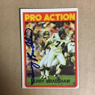Terry Bradshaw Signed 1972 Topps Football Card Pittsburgh Steelers Hof