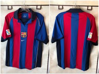 Barcelona 2001/02 Home Soccer Jersey Small Nike La Liga