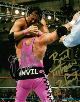 Wwe Bret Hart & Jim Neidhart Hart Foundation Hand Signed 8x10 Photo With 12