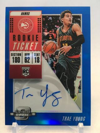 Trae Young Optic Contenders Rookie Ticket Autograph Blue Prizm 49/49