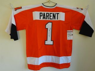 Bernie Parent Signed Auto Philadelphia Flyers Orange Jersey Jsa Hof 84 Autograph