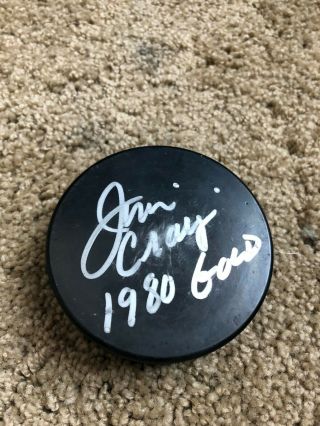 Jim Craig Autographed Hockey Puck 1980 Gold