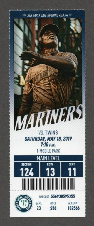 Luis Arraez Mlb Debut 5/18/2019 Mariners Twins Season Ticket Griffey Bobblehead