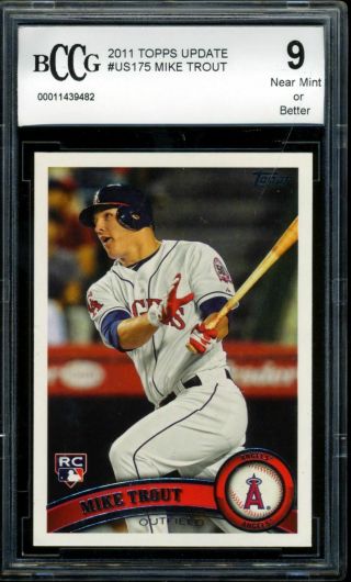 Mike Trout 2011 Topps Update Rookie Card Rc Us175 Bgs Bccg 9 Nm Or Better