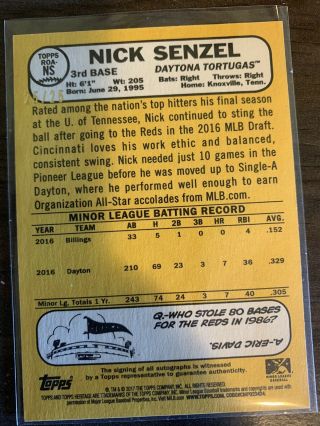 NICK SENZEL 2017 Topps Heritage Minors REAL ONE GRAY AUTO RC SP 25/25 ROA - NS 2