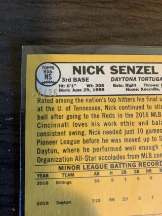 NICK SENZEL 2017 Topps Heritage Minors REAL ONE GRAY AUTO RC SP 25/25 ROA - NS 3