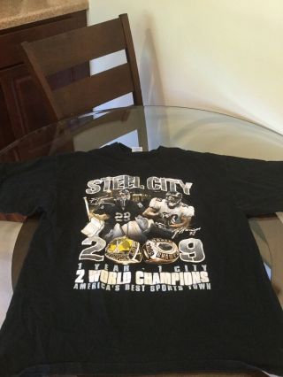 Pittsburgh Steelers Penguins Steel City 2009 Champions Black T - Shirt Xl Good Con