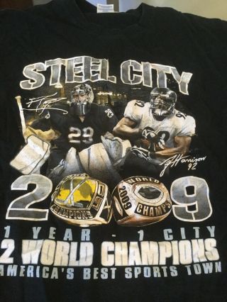 Pittsburgh Steelers Penguins Steel City 2009 Champions Black T - Shirt XL Good Con 2