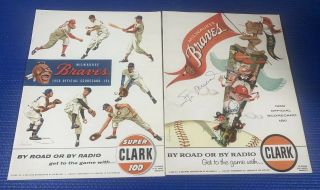 1956 And 1958 Vintage Mlb Milwaukee Braves Scorecards