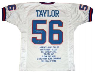 Lawrence Taylor Signed Autographed York Giants 56 White Stat Jersey Tristar