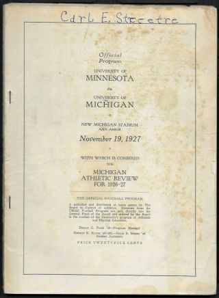 Nov.  19,  1927 University Of Michigan Vs.  Minnesota Football Program Coverless