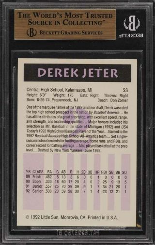1992 Little Sun High School Prospects Derek Jeter ROOKIE RC 2 BGS 9.  5 (PWCC) 2