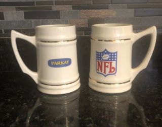 Parkay Nfl Football White Ceramic 5 1/2 " Tall Beer Stein Mug Set Of 2