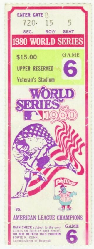 1980 World Series Ticket Game 6 Veteran 