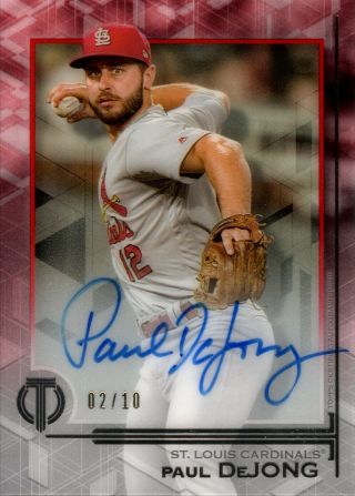 Paul Dejong 2019 Topps Tribute On - Card Signed Auto Sp Red 2/10 Cardinals