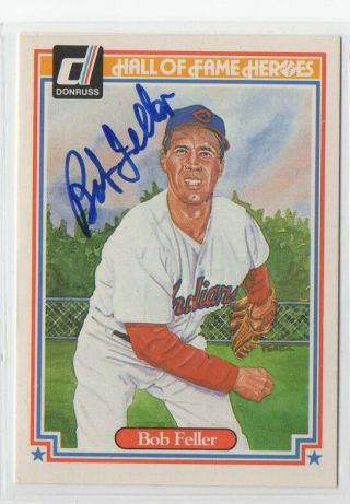Bob Feller 1983 Donruss Hall Of Fame Heroes Autographed Card Cleveland Indians