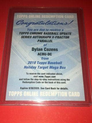 Dylan Cozens 2018 Topps Chrome Update Mega Box Holiday Auto/autograph X - Fractor