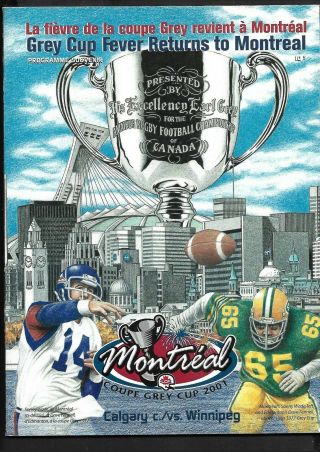 2001 Cfl Football Grey Cup Program - Calgary Stampeders Vrs Winnipeg,  Nov 25