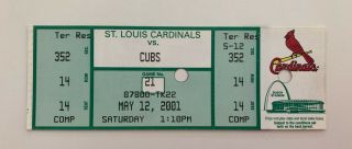 Albert Pujols Home Run 12 Ticket St Louis Cardinals Vs Cubs 5/12/01