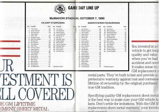 1990 CFL FOOTBALL PROGRAM - SASKATCHEWAN ROUGHRIDERS at CALGARY STAMPEDERS OCT 7 2
