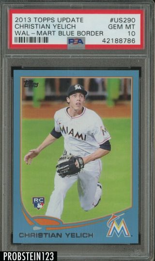 2013 Topps Update Wal - Mart Blue Border Us290 Christian Yelich Rc Psa 10