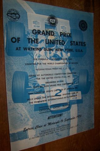 1970 Watkins Glen Ny Formula 1 Grand Prix Racing Program Car Auto
