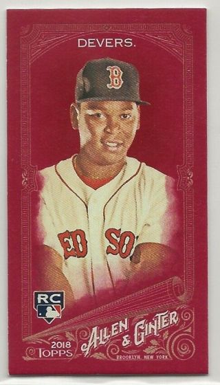 Rafael Devers Rc 2018 Topps Allen Ginter " X " Red Mini /5 Parallel 216 Red Sox