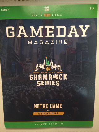 Notre Dame Vs Syracuse Football Official Program 11/17/ 2018 Shamrock Series