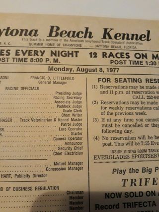 Vintage 1977 Greyhound Racing Daytona Beach Kennel Club Route 92 3