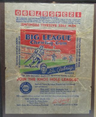 1934 Goudey Gum Lou Gehrig Baseball Card Wax Paper Wrapper