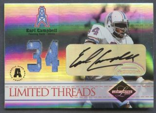 2004 Leaf Limited Threads Auto Game Worn Jersey Earl Campbell Sp 1/1 01/34