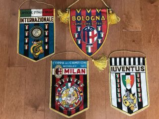 Assorted Italian Football Pennants From 1960s Milan,  Juventus,  Inter,  Bologna