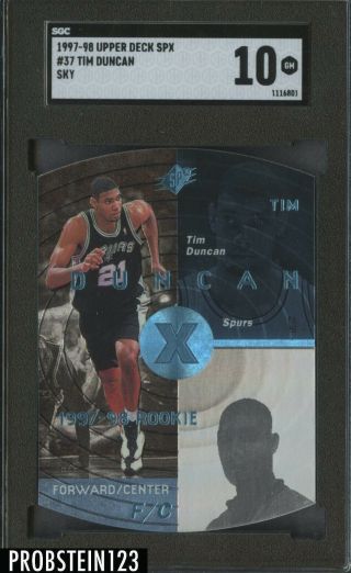 1997 - 98 Upper Deck Spx Sky Die - Cut Tim Duncan Spurs Rc Rookie Sgc 10 Gem