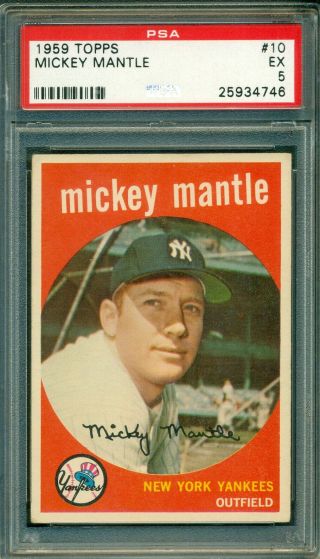Mickey Mantle 1959 Topps 10 Psa 5 Great Colors & Centered - Yankees Great