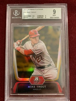 Mike Trout 2012 Bowman Platinum Gold Rookie Card Bgs 9 Laa Angels