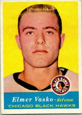 1957 - 58 Topps Elmer Vasko Rookie Card 27 Ex,  Vintage Hockey Card