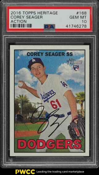 2016 Topps Heritage Action Corey Seager Rookie Rc 168 Psa 10 Gem (pwcc)